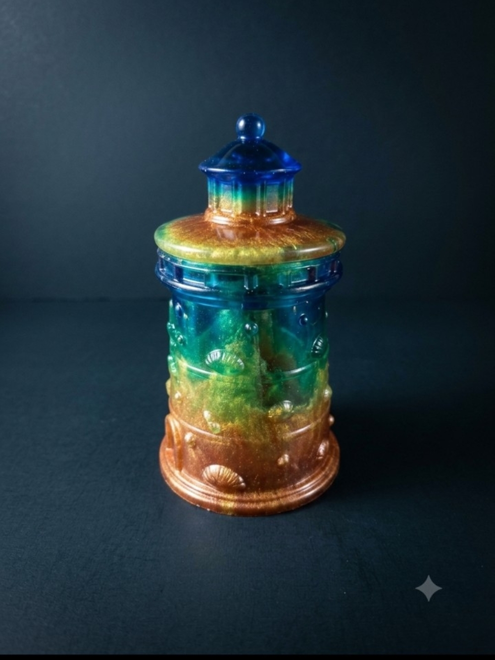 Multicolor Resin Lighthouse Jar - Blue Green Gold